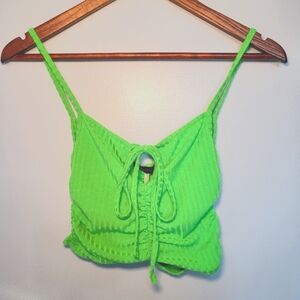 NWT‎ Pretty Little Thing Green Ribbed Ruched Crop Top Womens Size 2